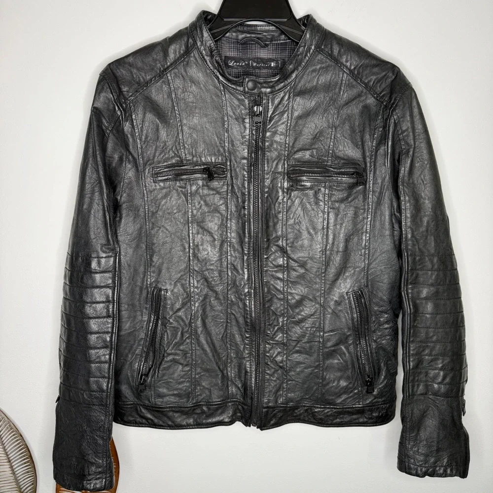 BB Levi's Capital E 2000's Cafe‎ Motorcycle Flannel Plaid Lined Leather Jacket L